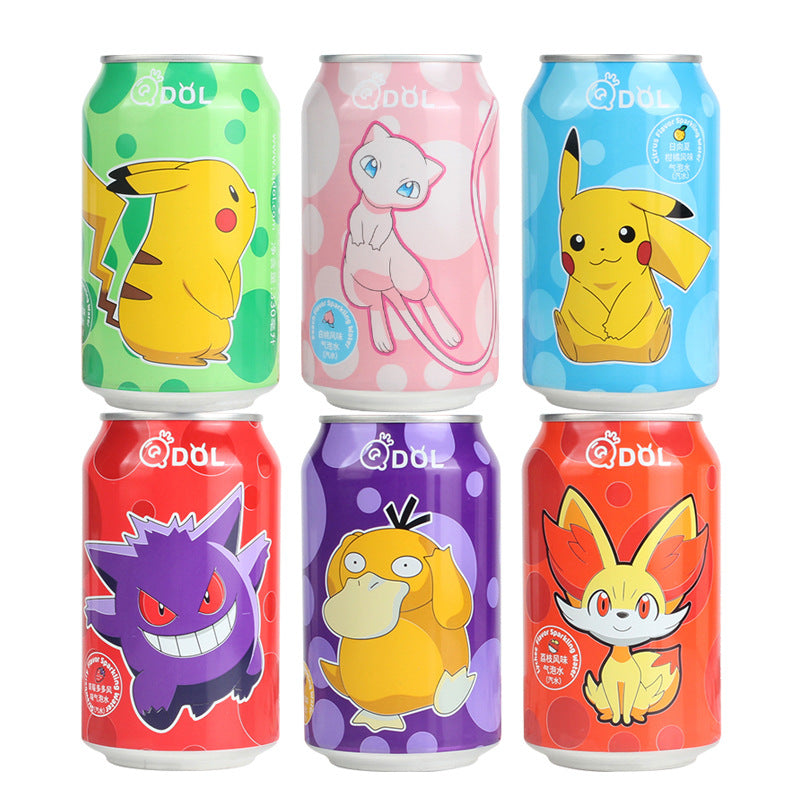 Qdol Pokemon Sparkling Water Soda Water 330ml Soft Drinks， 24 Bottles/Case